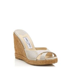 Jimmy Choo Almer 105 Natural / Silver Linen Wedges